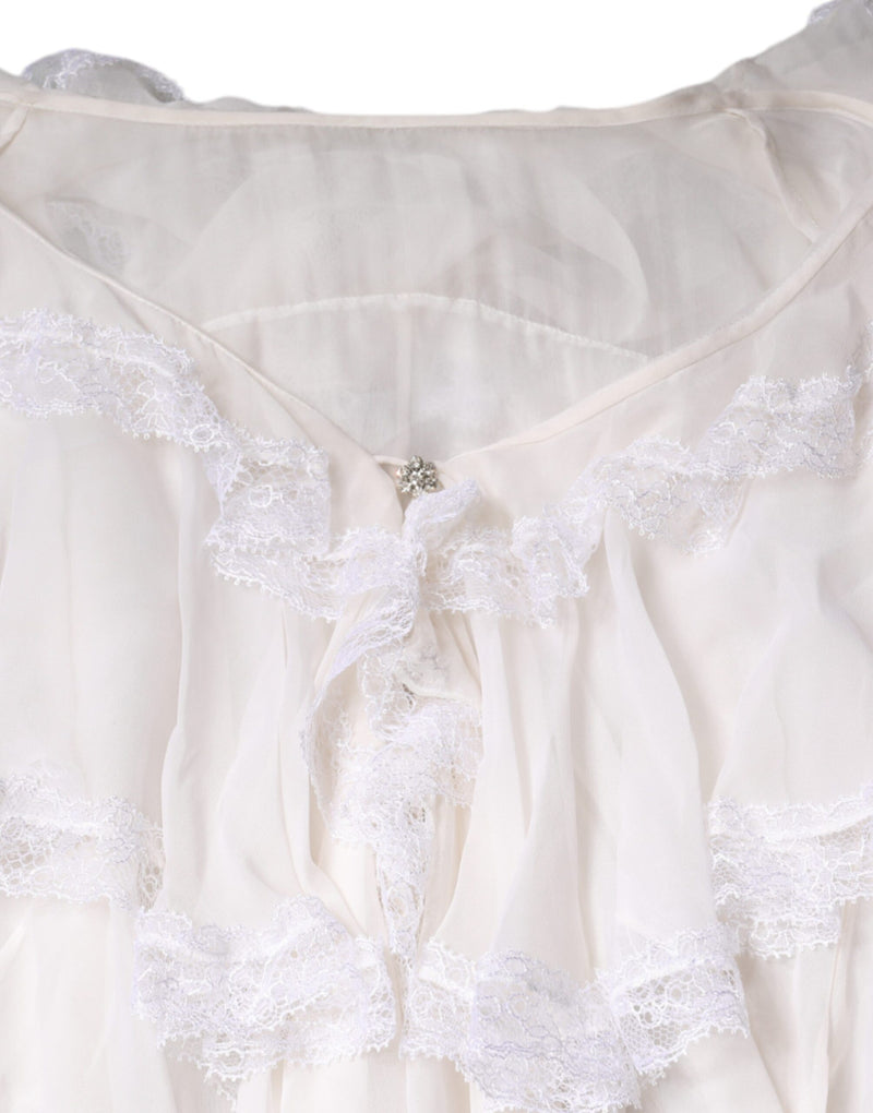 White Ruffles Lace Long Sleeve Blouse Top Dolce & Gabbana