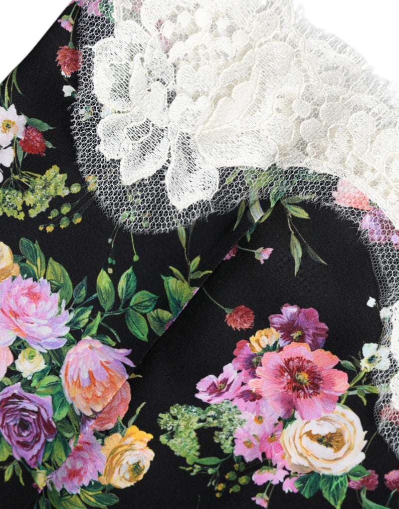 Black Floral Lace Short Sleeves Blouse Top Dolce & Gabbana