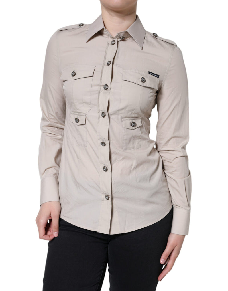 Beige Cotton Collared Button Down Shirt Top Dolce & Gabbana