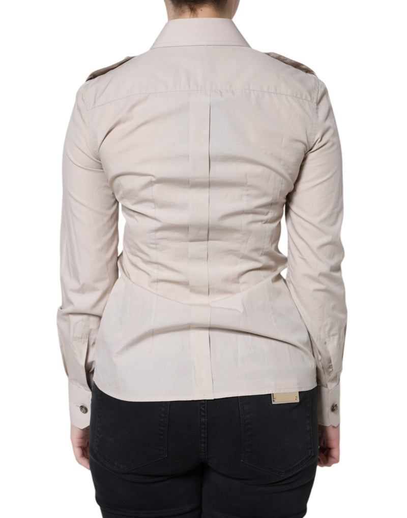 Beige Cotton Collared Button Down Shirt Top Dolce & Gabbana