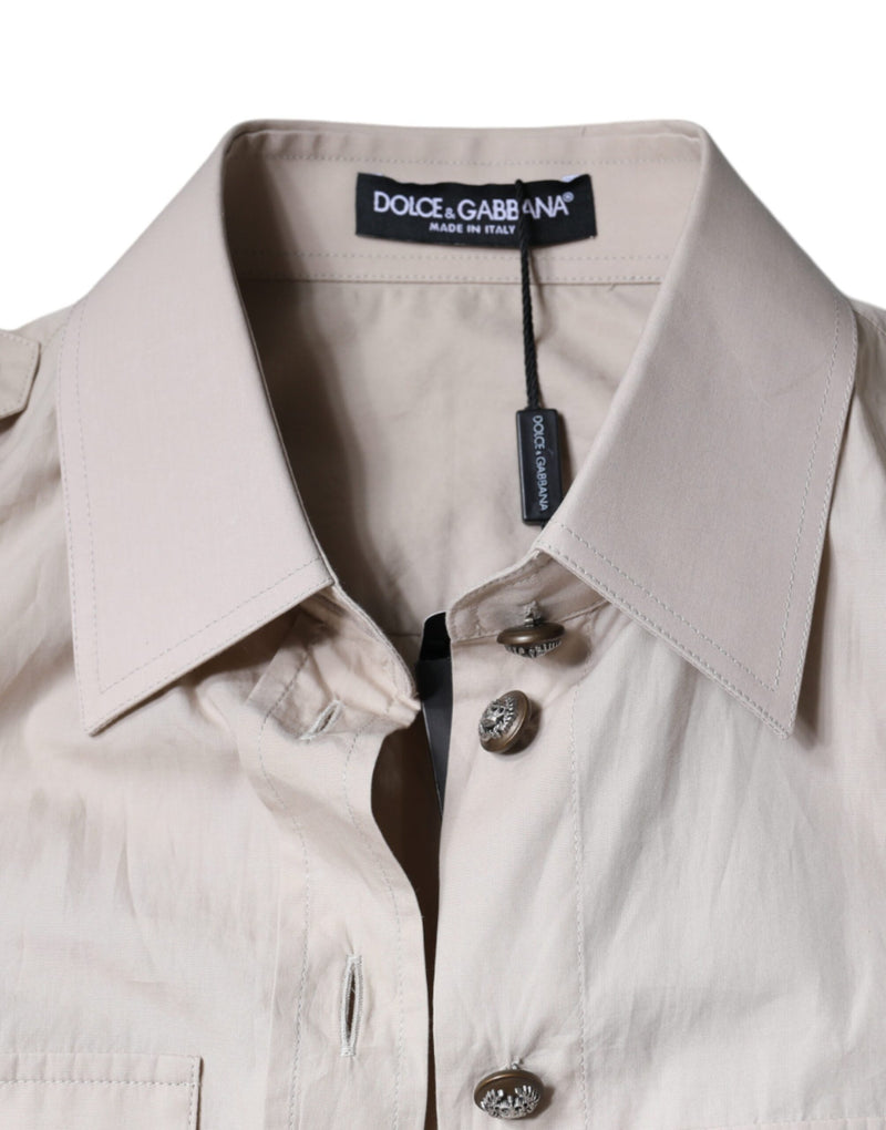 Beige Cotton Collared Button Down Shirt Top Dolce & Gabbana