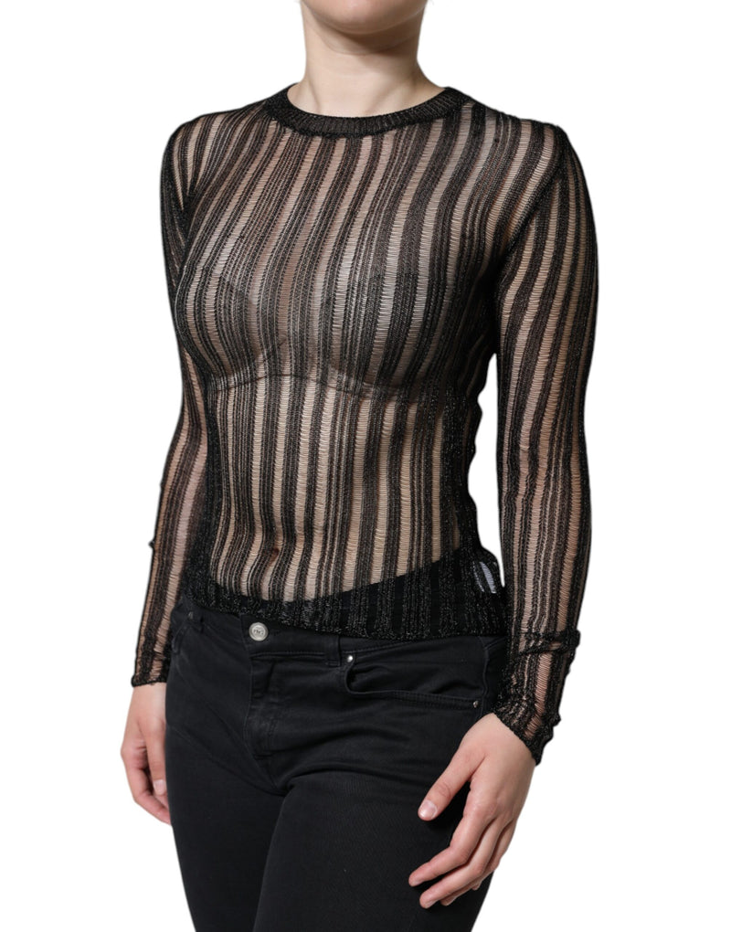 Black Stripe See Through Long Sleeves Top Dolce & Gabbana