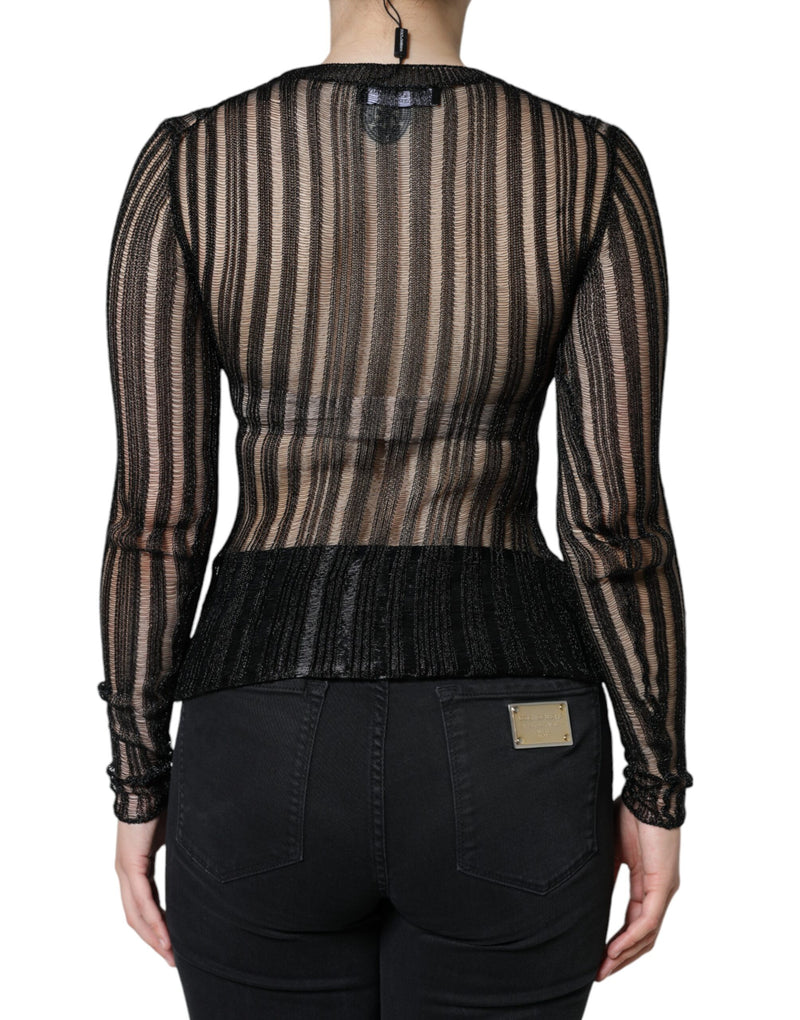 Black Stripe See Through Long Sleeves Top Dolce & Gabbana