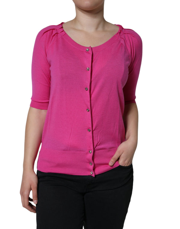 Pink Wool Button Down Short Sleeve Blouse Top Dolce & Gabbana