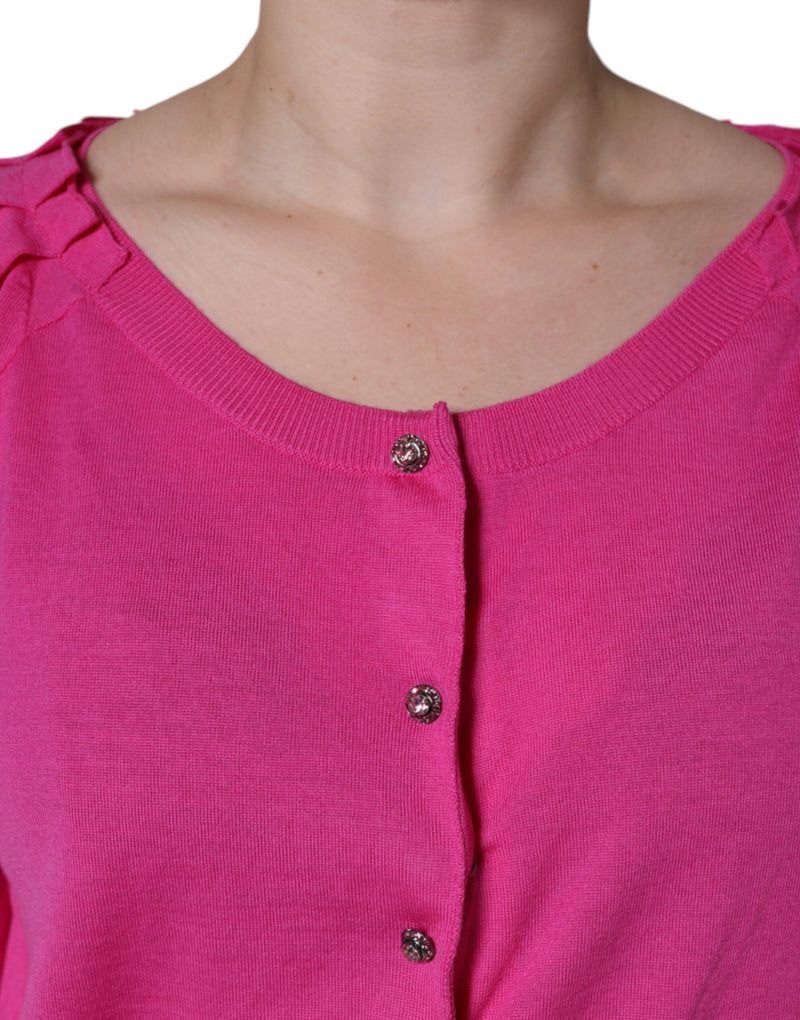 Pink Wool Button Down Short Sleeve Blouse Top Dolce & Gabbana