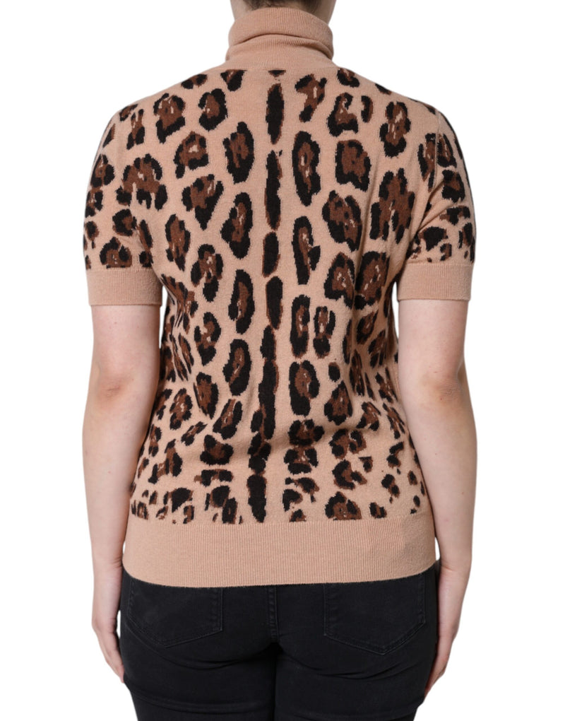 Beige Leopard Print Wool Turtleneck Top Dolce & Gabbana