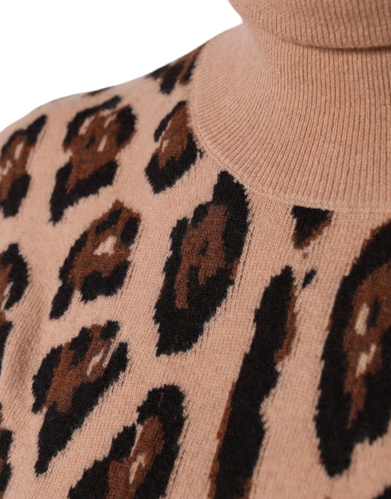 Beige Leopard Print Wool Turtleneck Top Dolce & Gabbana