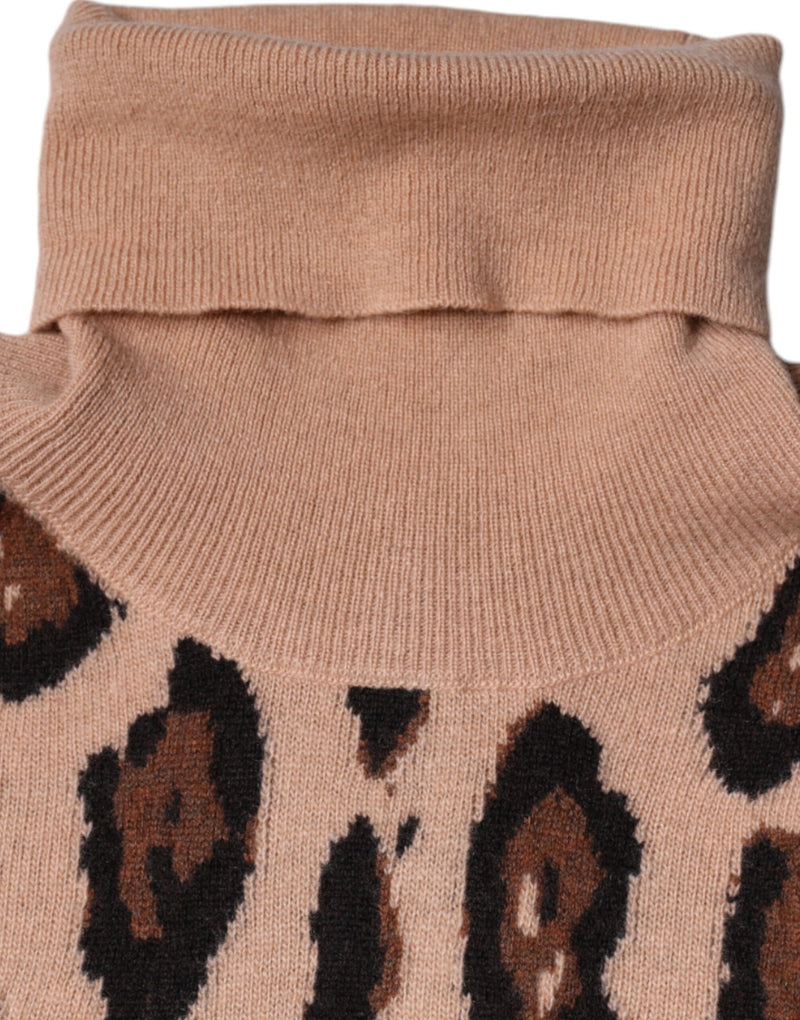 Beige Leopard Print Wool Turtleneck Top Dolce & Gabbana