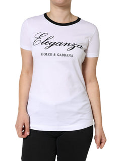 White Eleganza Print Cotton Short Sleeves T-shirt Dolce & Gabbana