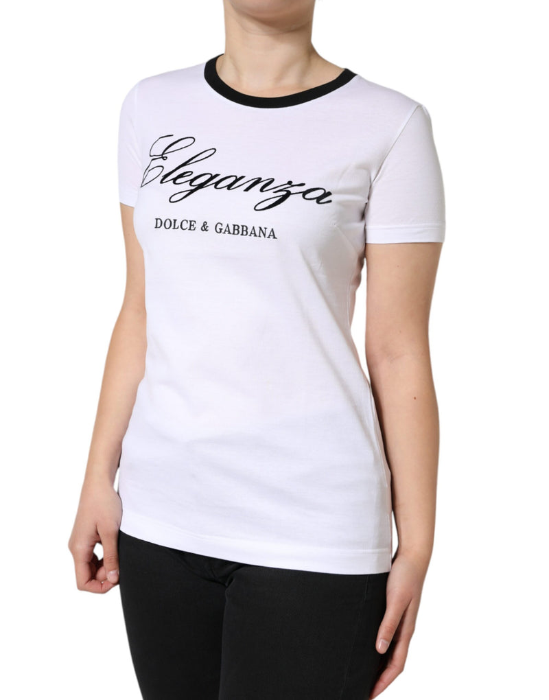 White Eleganza Print Cotton Short Sleeves T-shirt Dolce & Gabbana