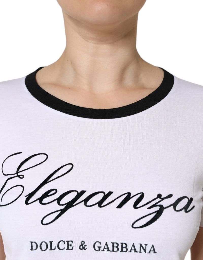 White Eleganza Print Cotton Short Sleeves T-shirt Dolce & Gabbana