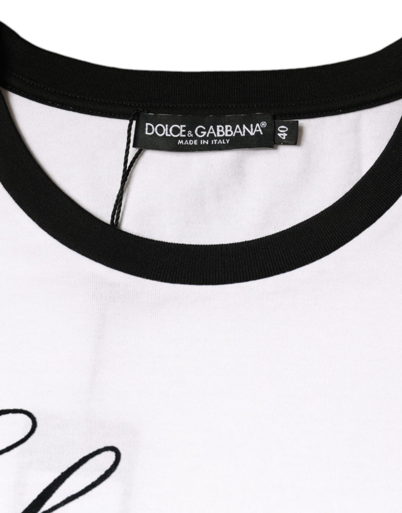 White Eleganza Print Cotton Short Sleeves T-shirt Dolce & Gabbana