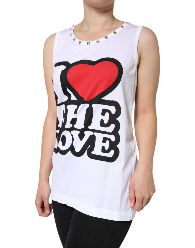 White I Love The Love Embellished Tank Top Dolce & Gabbana