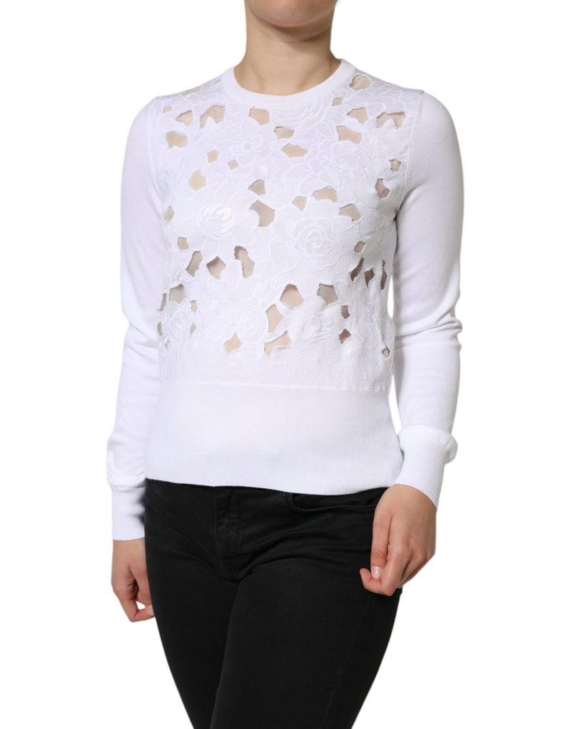 White Lace Cut Out Long Sleeves Pullover Sweater Dolce & Gabbana