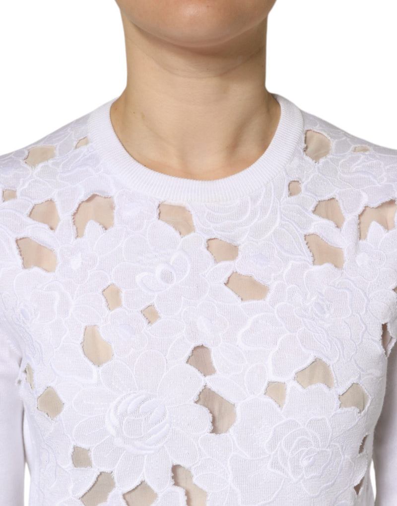 White Lace Cut Out Long Sleeves Pullover Sweater Dolce & Gabbana