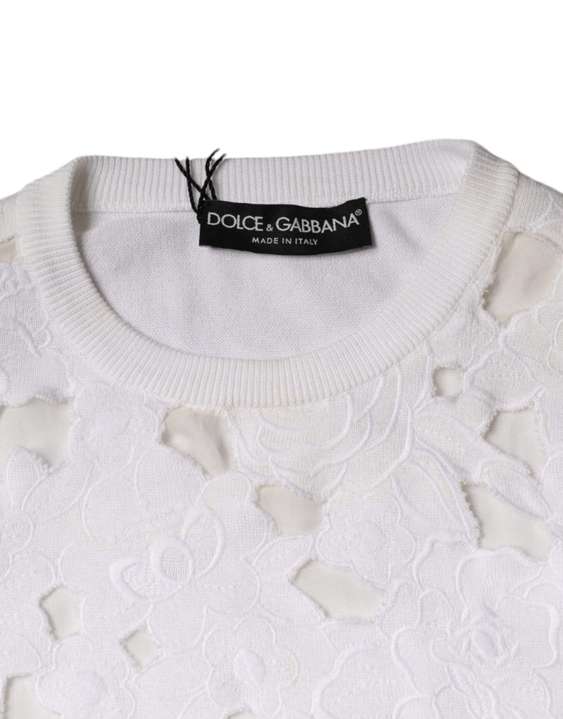 White Lace Cut Out Long Sleeves Pullover Sweater Dolce & Gabbana