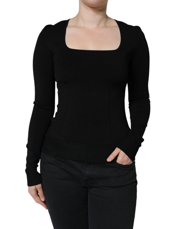 Black Long Sleeves Blouse Square Neck Top Dolce & Gabbana