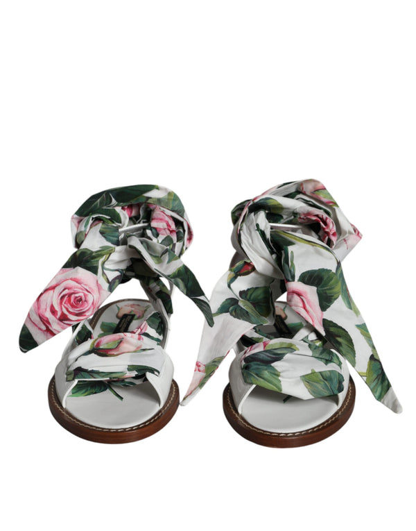 Multicolor Floral Print Ankle Wrap Sandals Shoes Dolce & Gabbana