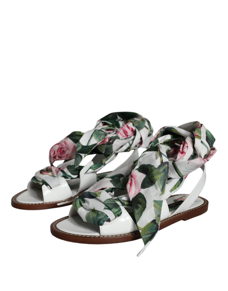 Multicolor Floral Print Ankle Wrap Sandals Shoes Dolce & Gabbana