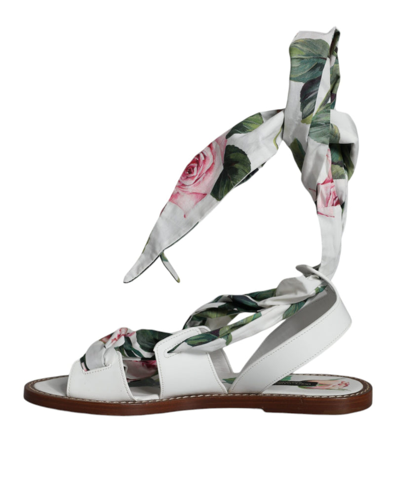 Multicolor Floral Print Ankle Wrap Sandals Shoes Dolce & Gabbana