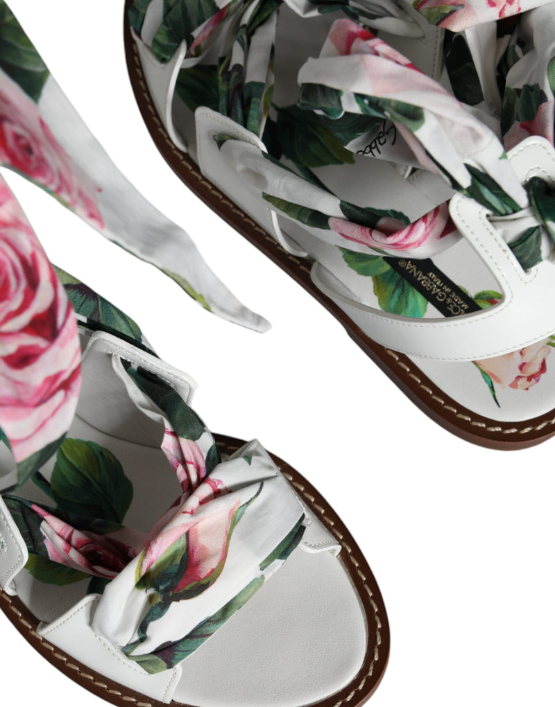 Multicolor Floral Print Ankle Wrap Sandals Shoes Dolce & Gabbana