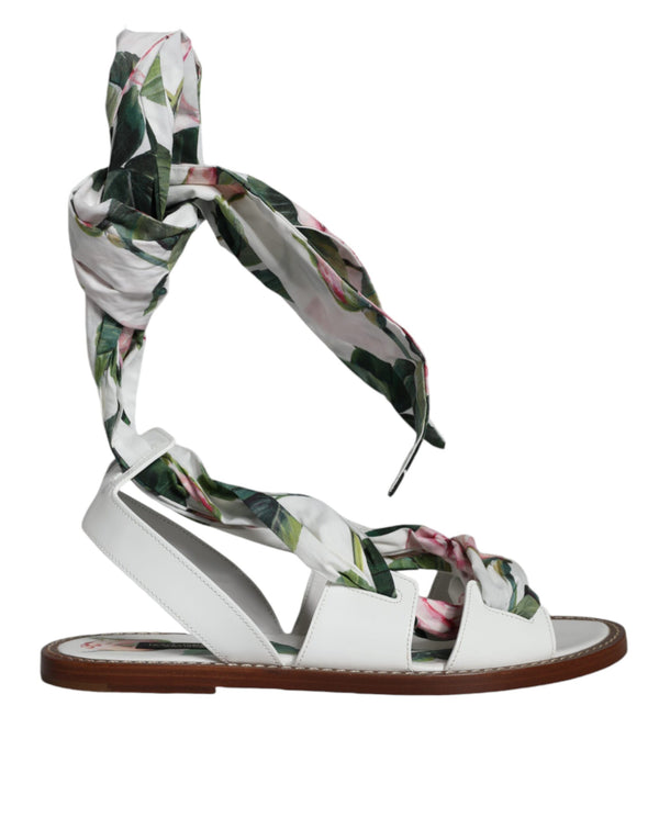 Multicolor Floral Print Ankle Wrap Sandals Shoes Dolce & Gabbana