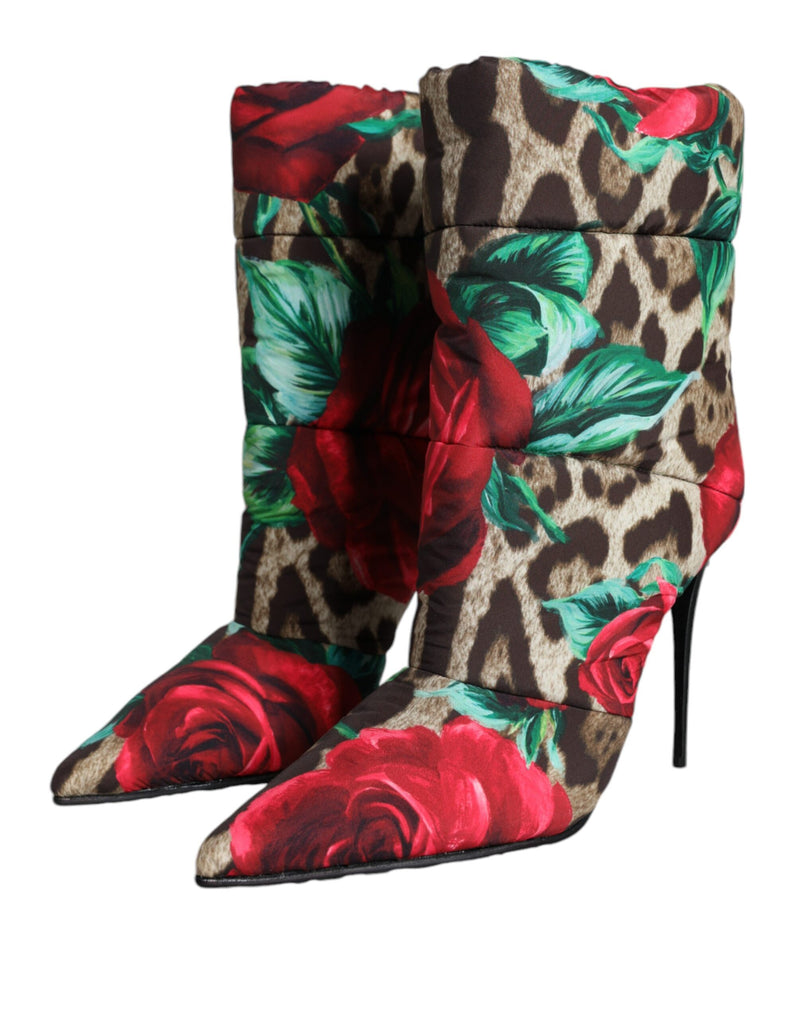 Multicolor Leopard Rose Mid Calf Boots Shoes Dolce & Gabbana