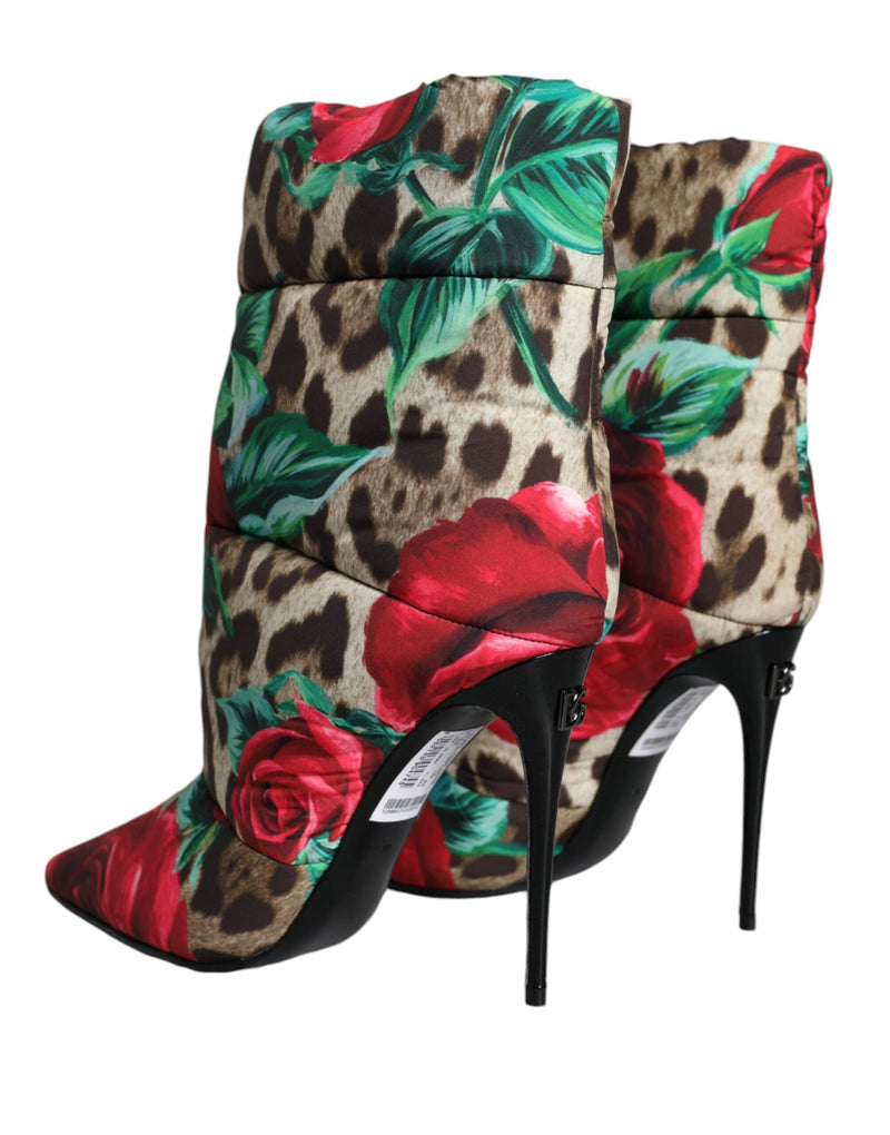 Multicolor Leopard Rose Mid Calf Boots Shoes Dolce & Gabbana