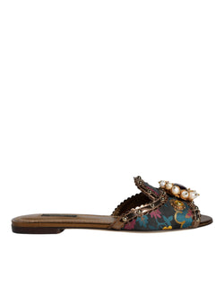 Multicolor Jacquard Embellished Slides Flats Shoes Dolce & Gabbana