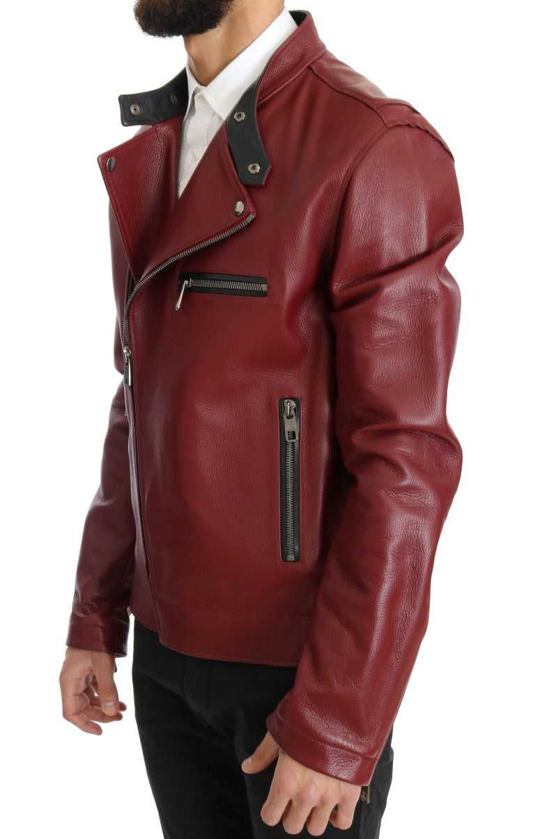 Radiant Red Leather Biker Motorcycle Jacket Dolce & Gabbana