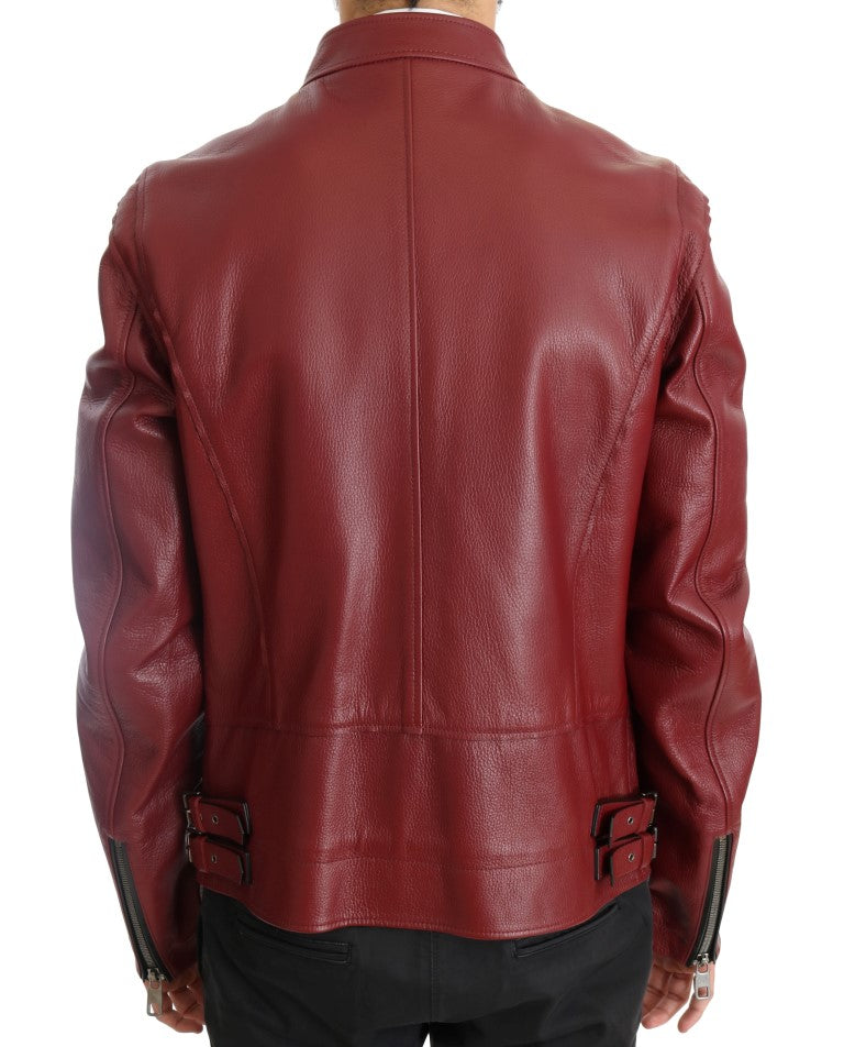 Radiant Red Leather Biker Motorcycle Jacket Dolce & Gabbana