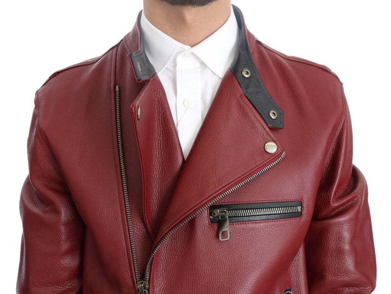 Radiant Red Leather Biker Motorcycle Jacket Dolce & Gabbana