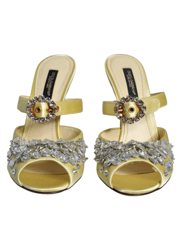 Yellow Mary Janes Satin Crystal Sandals Shoes Dolce & Gabbana