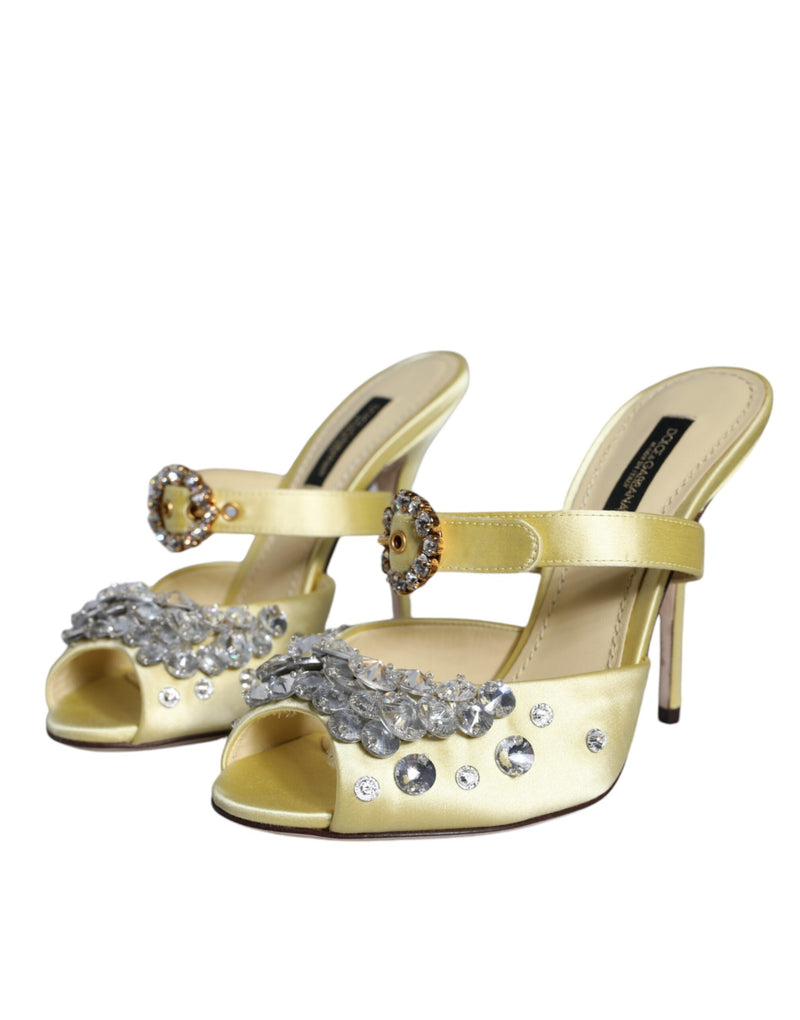 Yellow Mary Janes Satin Crystal Sandals Shoes Dolce & Gabbana