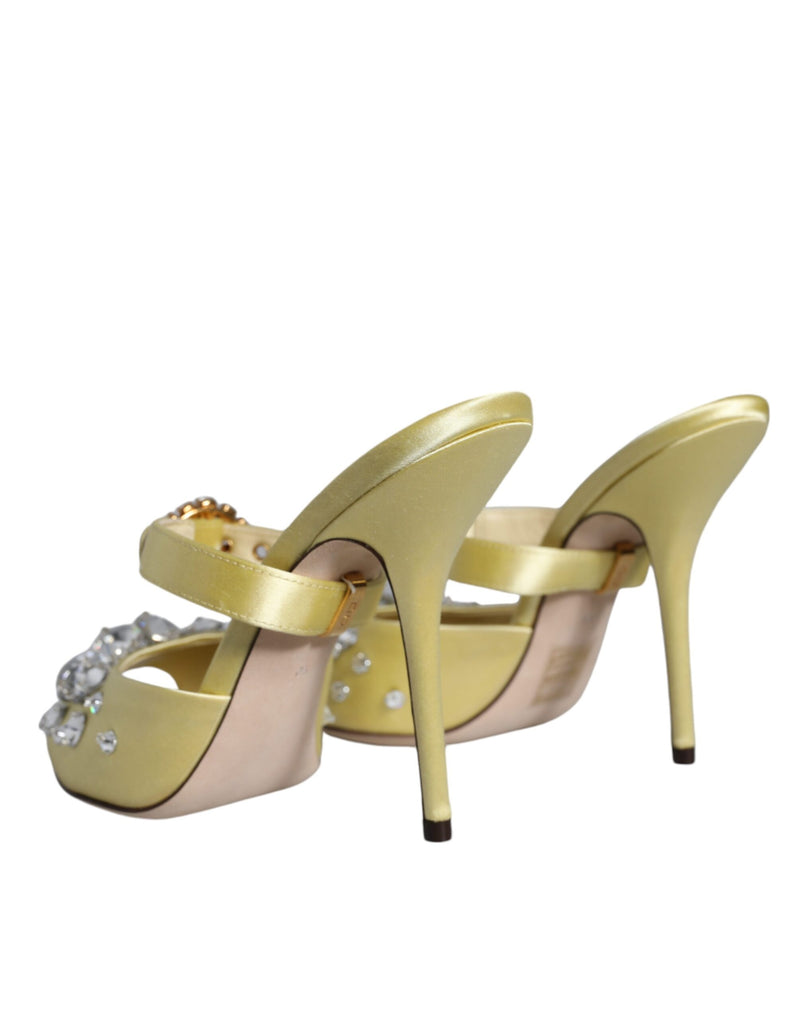 Yellow Mary Janes Satin Crystal Sandals Shoes Dolce & Gabbana