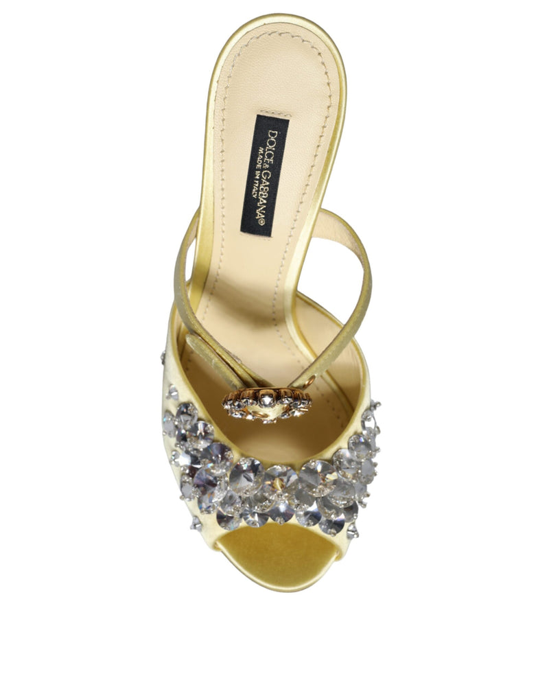 Yellow Mary Janes Satin Crystal Sandals Shoes Dolce & Gabbana