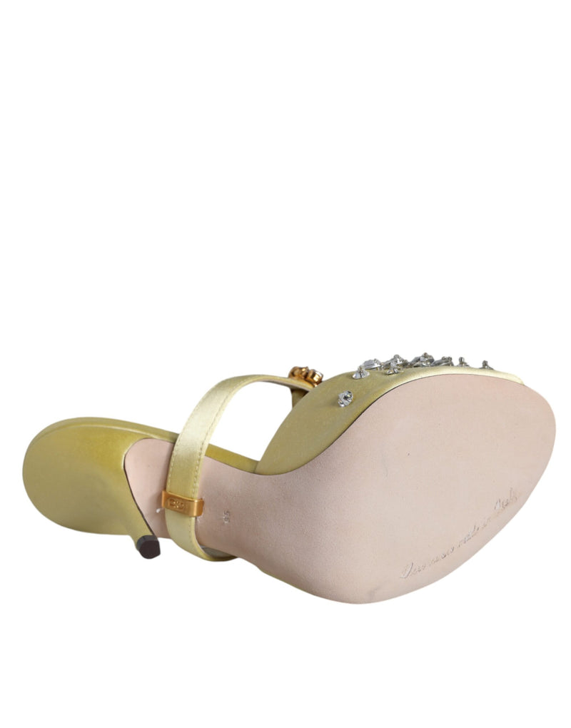 Yellow Mary Janes Satin Crystal Sandals Shoes Dolce & Gabbana