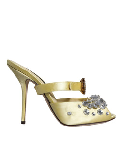 Yellow Mary Janes Satin Crystal Sandals Shoes Dolce & Gabbana