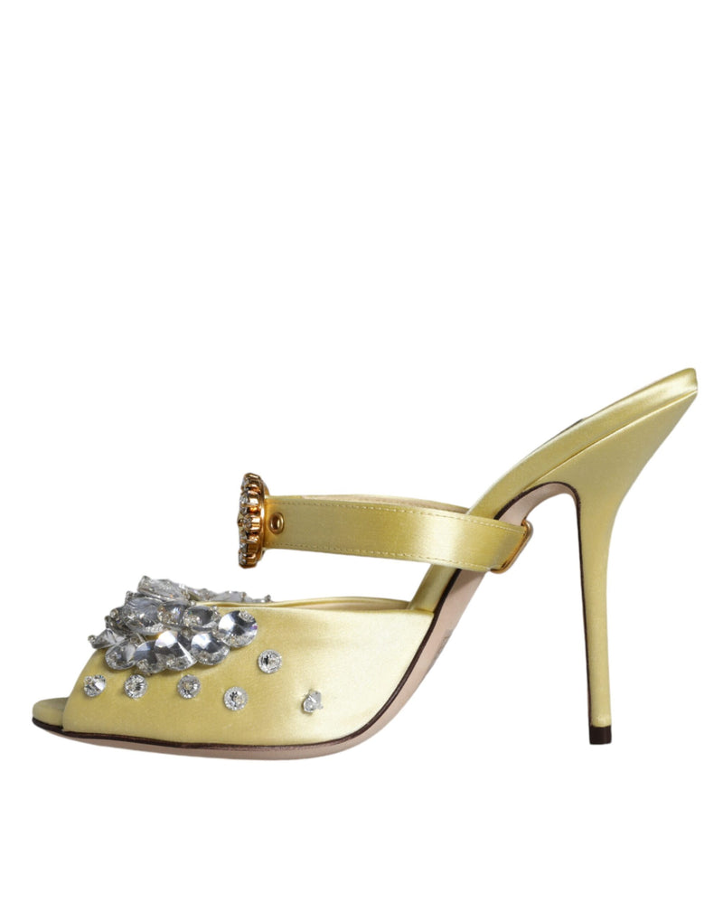 Yellow Mary Janes Satin Crystal Sandals Shoes Dolce & Gabbana