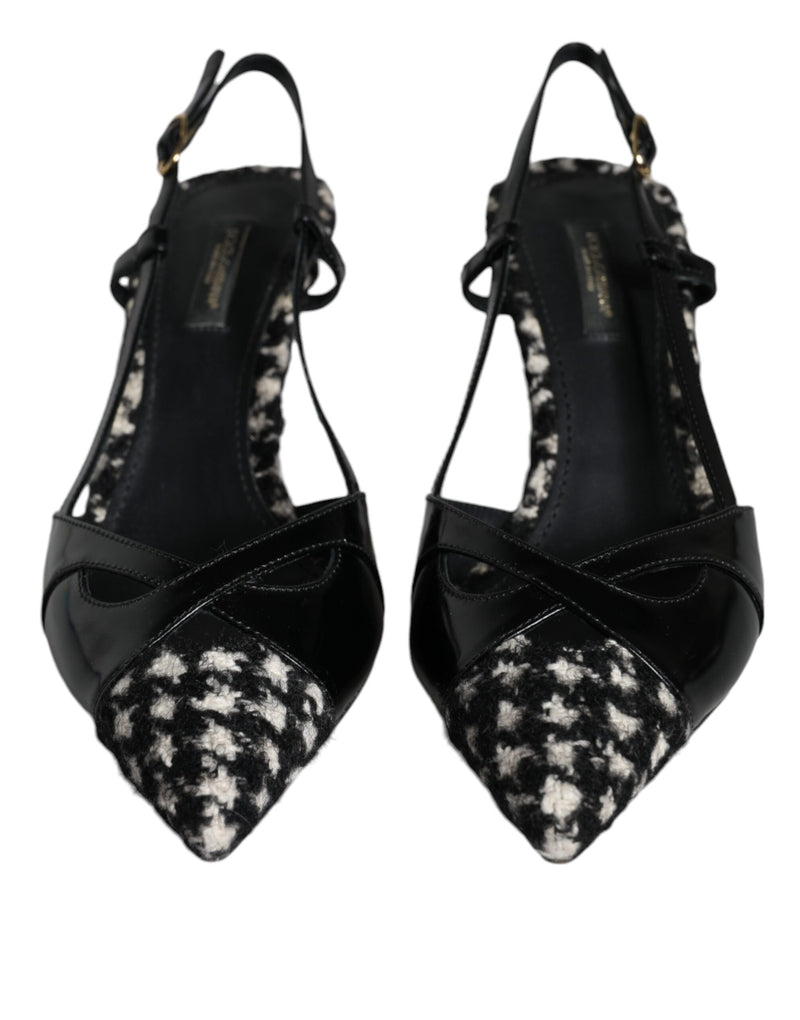 Black Leather Houndstooth Slingback Shoes Dolce & Gabbana