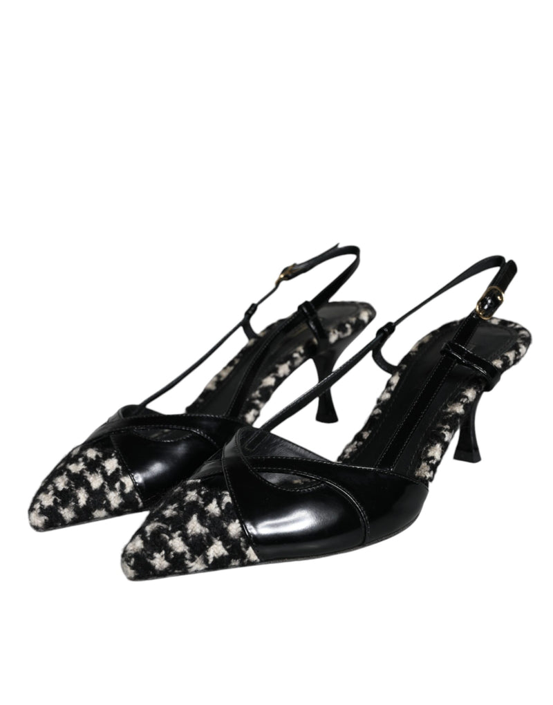 Black Leather Houndstooth Slingback Shoes Dolce & Gabbana