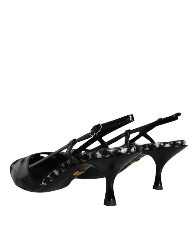 Black Leather Houndstooth Slingback Shoes Dolce & Gabbana