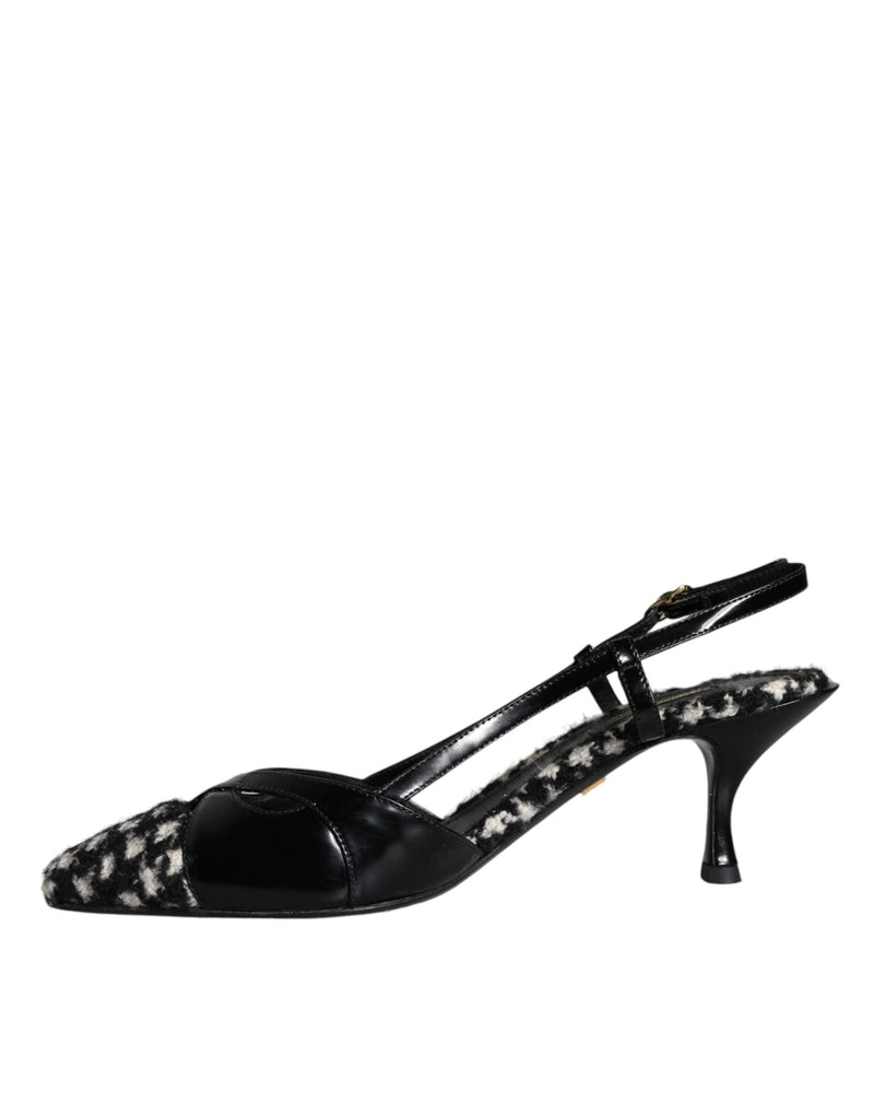 Black Leather Houndstooth Slingback Shoes Dolce & Gabbana