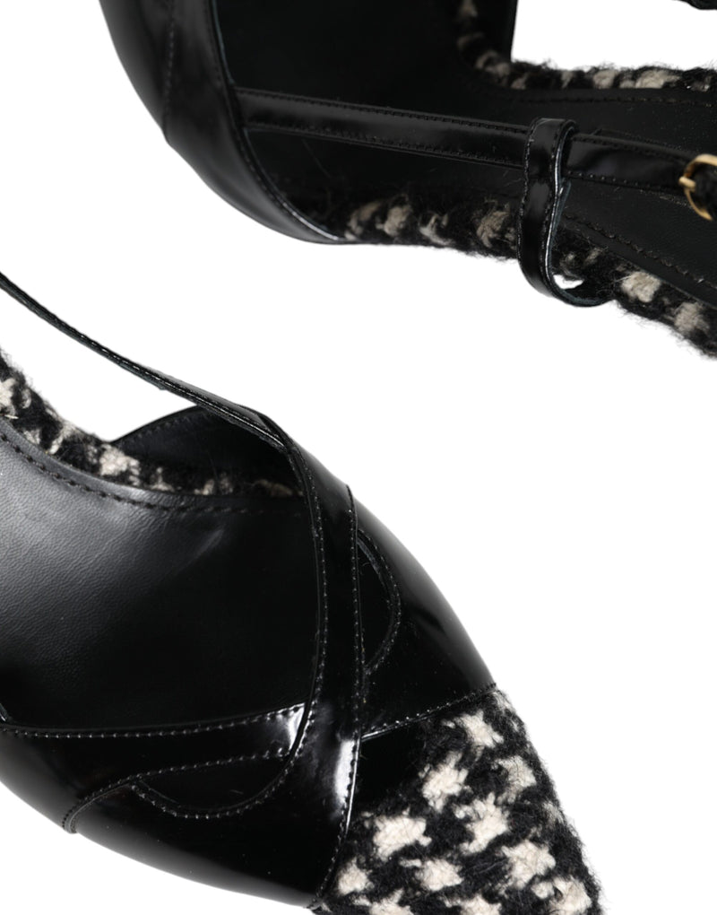 Black Leather Houndstooth Slingback Shoes Dolce & Gabbana