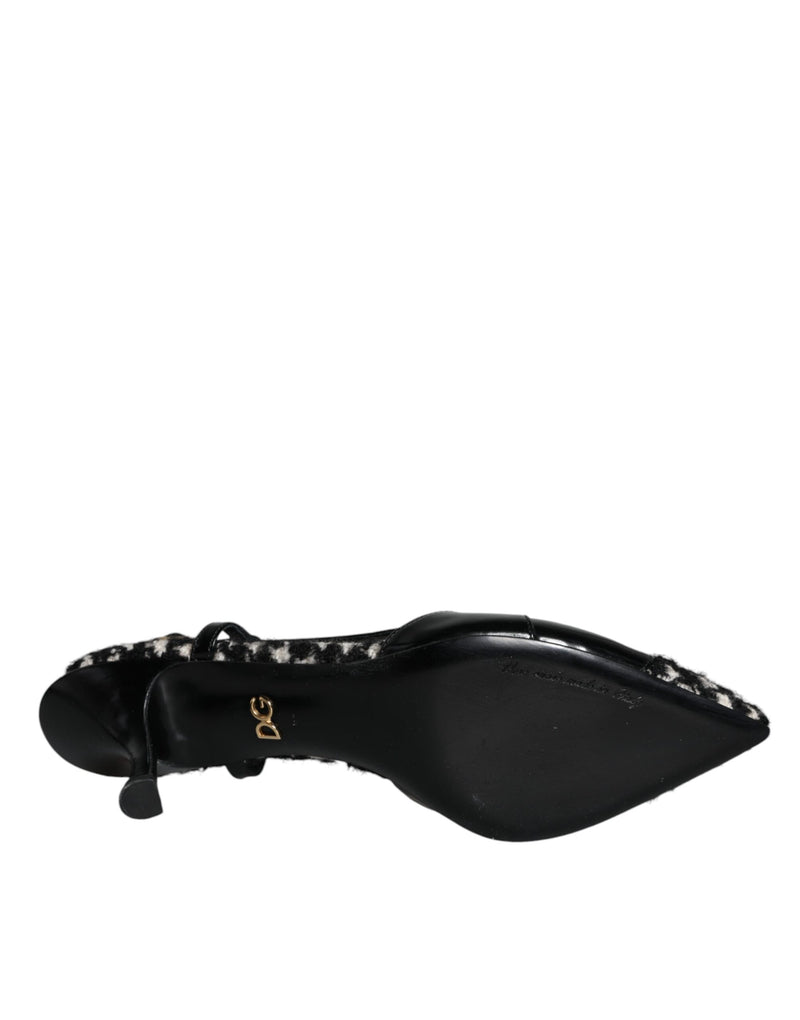 Black Leather Houndstooth Slingback Shoes Dolce & Gabbana