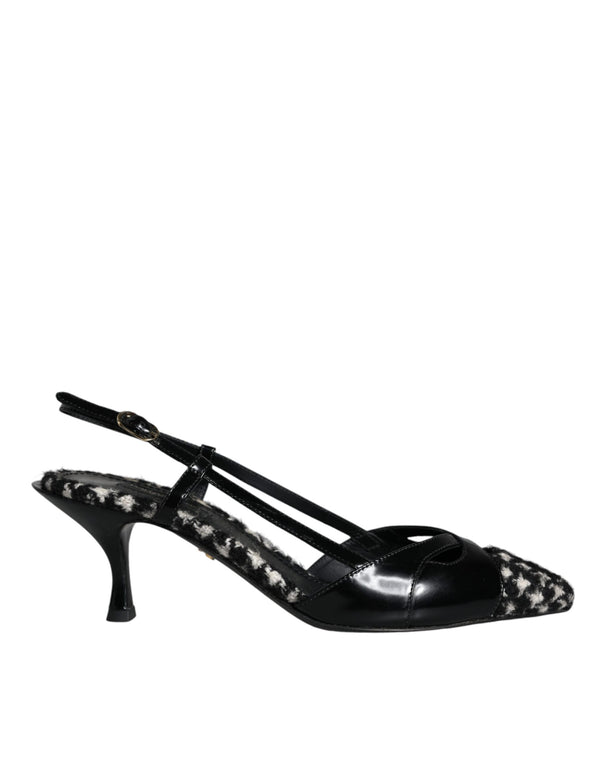 Black Leather Houndstooth Slingback Shoes Dolce & Gabbana