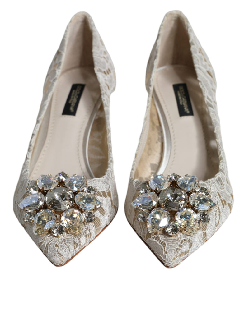 White Taormina Lace Crystal Heel Pumps Shoes Dolce & Gabbana