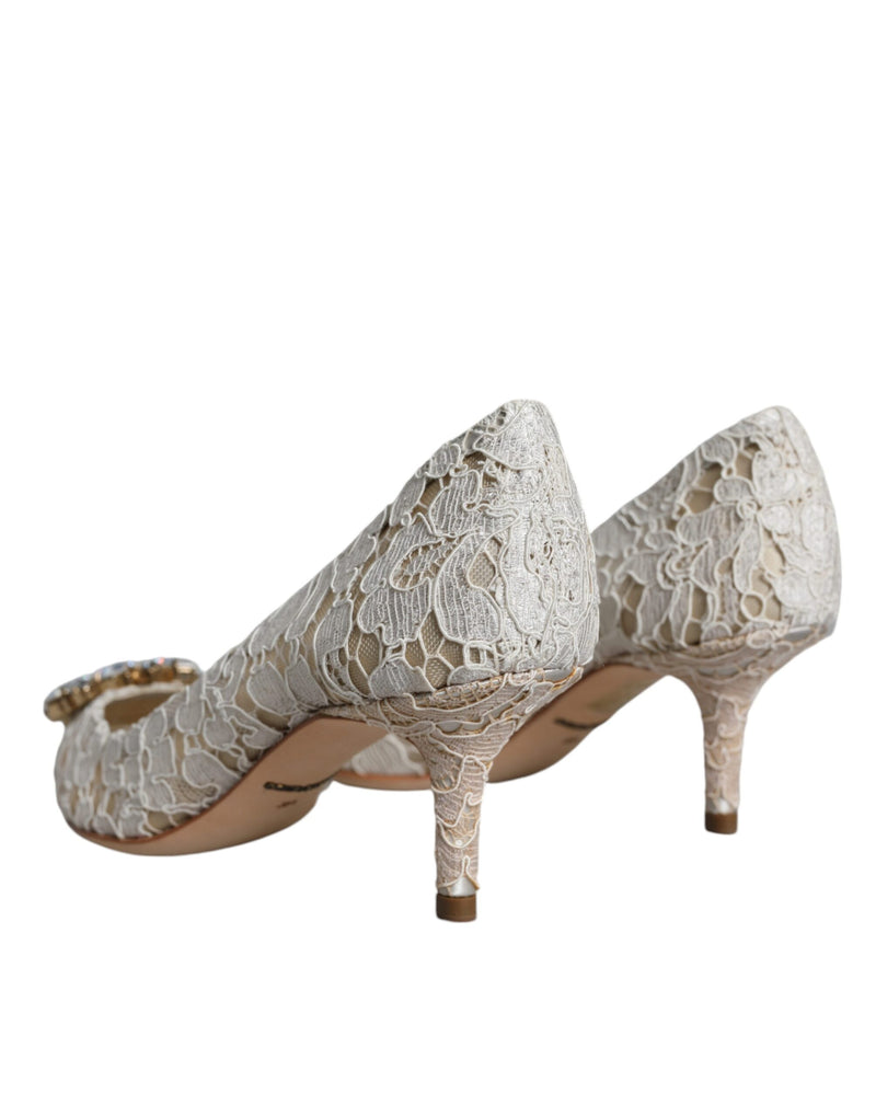 White Taormina Lace Crystal Heel Pumps Shoes Dolce & Gabbana