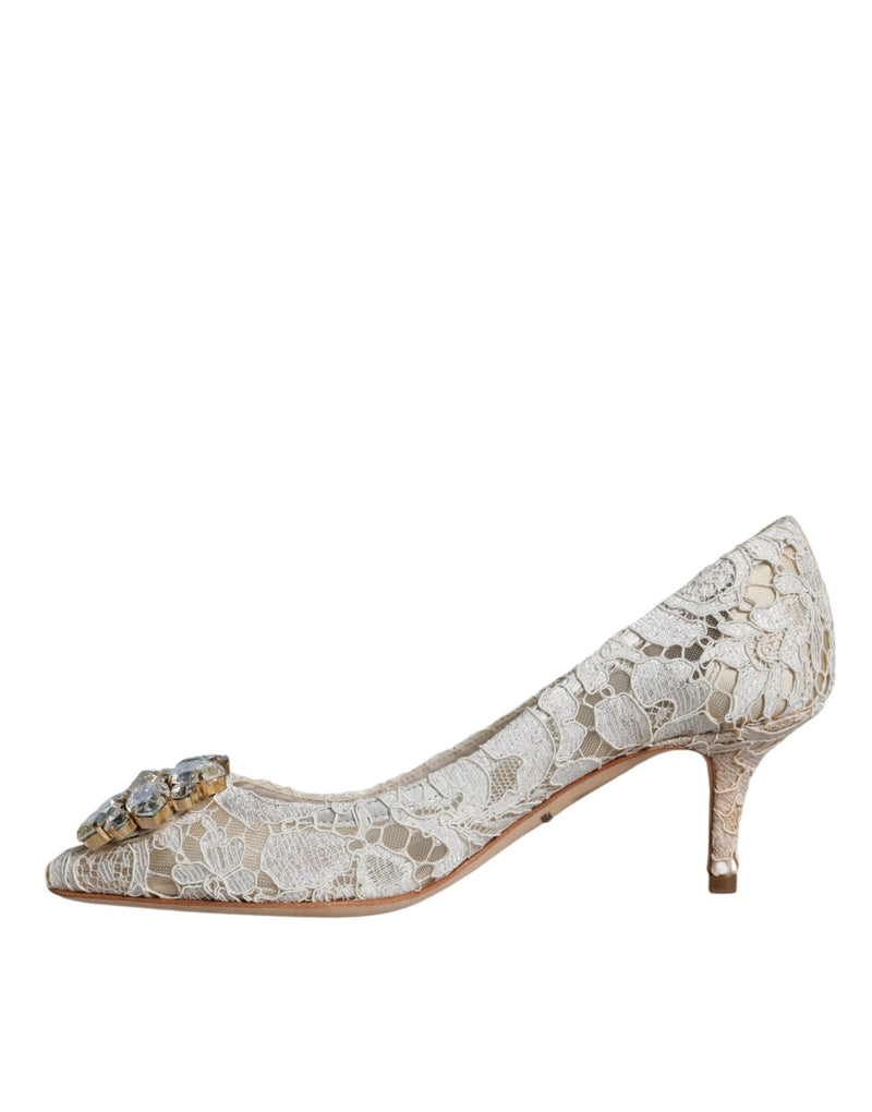 White Taormina Lace Crystal Heel Pumps Shoes Dolce & Gabbana