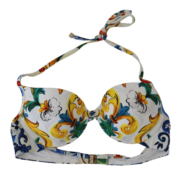 White Majolica Beachwear Swimwear Bikini Top Dolce & Gabbana